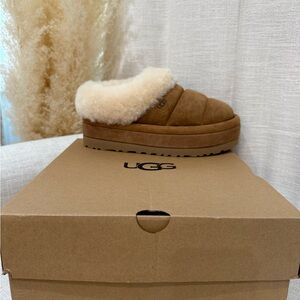 UGG Tan Shearling Platform Slippers
